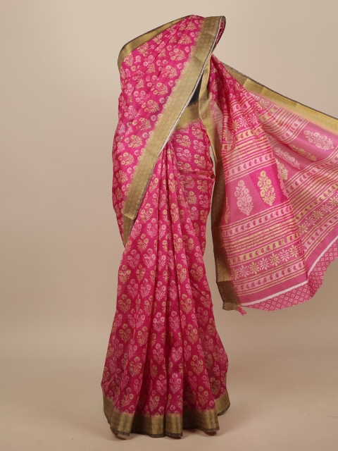 

Pothys Pink & Gold-Toned Floral Printed Saree