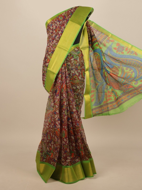 

Pothys Maroon & Green Floral Printed Zari Border Saree