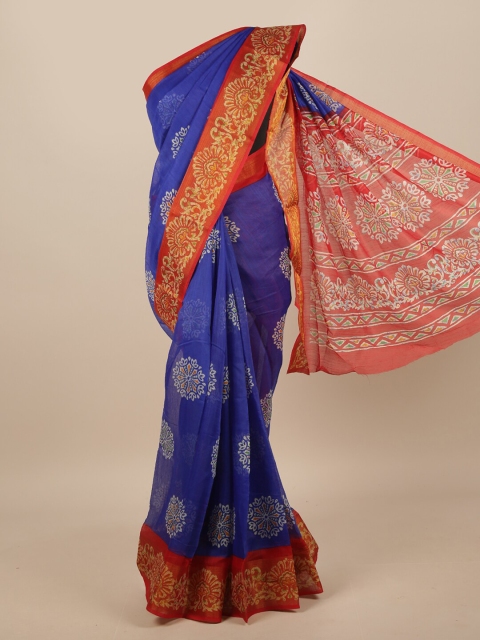 

Pothys Blue & Orange Floral Printed Saree