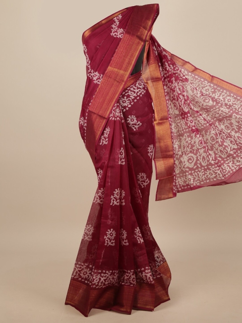 

Pothys Maroon & Cream-Coloured Bandhani Zari Border Saree