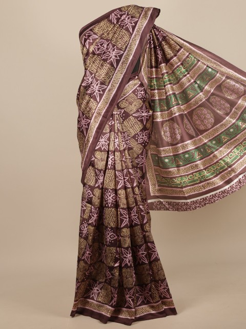 

Pothys Brown Cotton Blend Floral Printed Saree