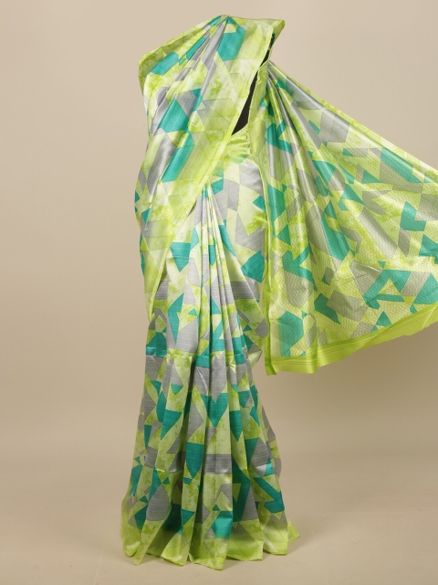 

Pothys Green & Grey Cotton Blend Geometric Printed Saree