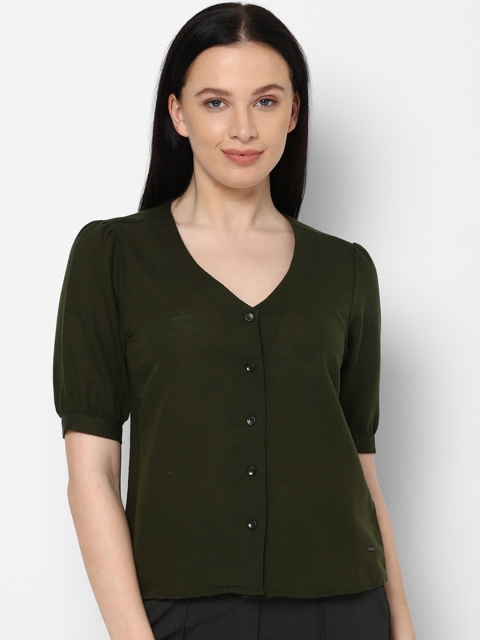 

Allen Solly Woman Women Olive Green Solid Casual Shirt