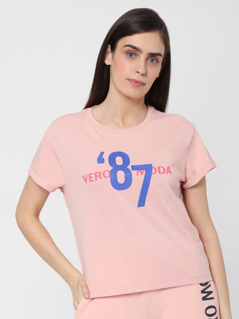

Vero Moda Women Pink Typography Printed Applique T-shirt