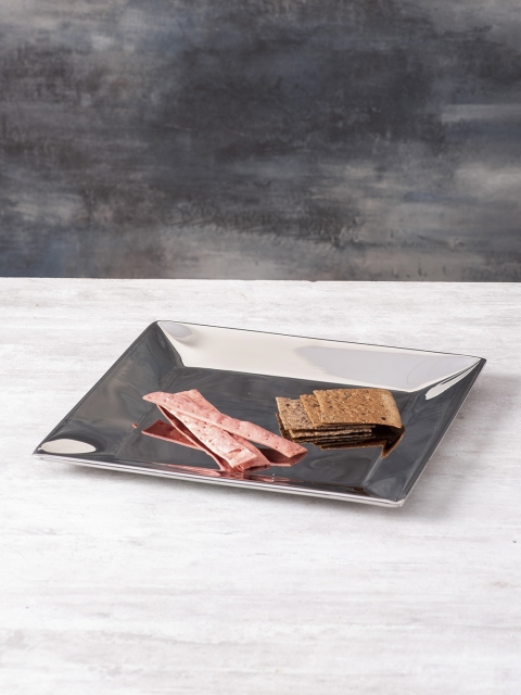 

nestroots Silver-Toned Solid Glass Serving Tray