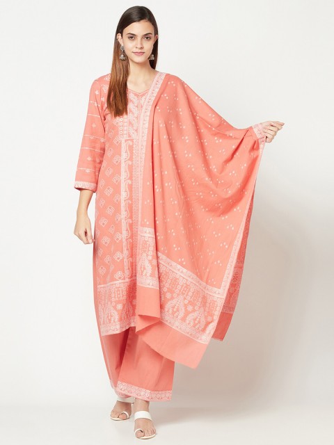 

Safaa Woman Orange & White Unstitched Dress Material