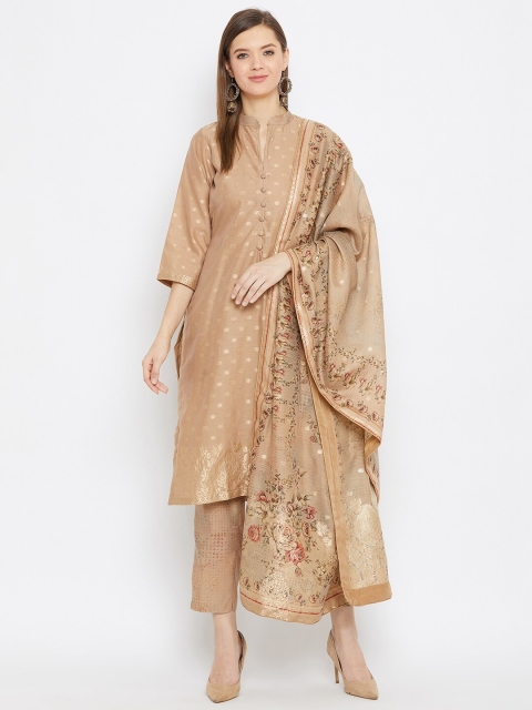 

Safaa Beige & Gold-Toned Unstitched Dress Material