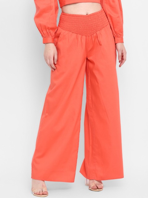 

FOSH Women Orange High-Rise Parallel Trousers