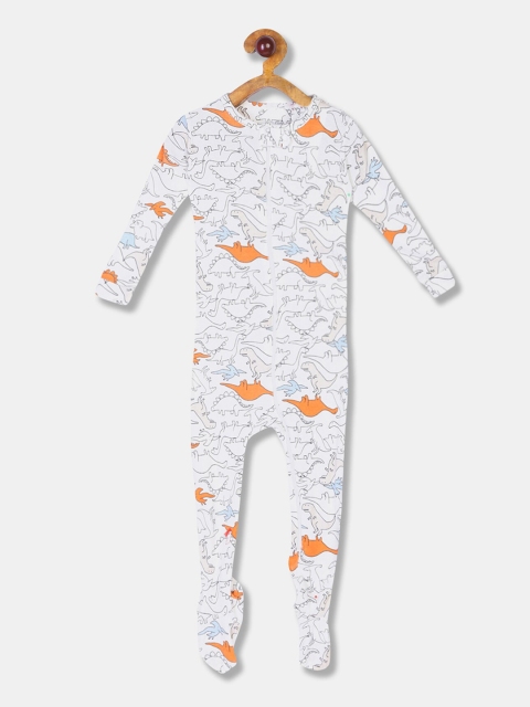 

GAP Infant Kids White & Orange Dino Printed Rompers