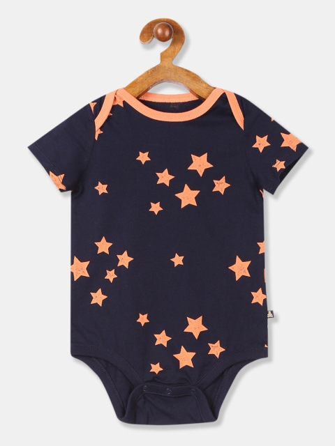 

GAP Infants Boys Navy Blue & Orange Star-Printed Pure Cotton Jersey Bodysuit
