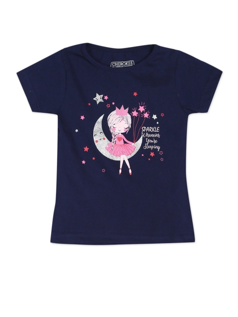 

Cherokee Girls Navy Blue & Pink Printed T-shirt