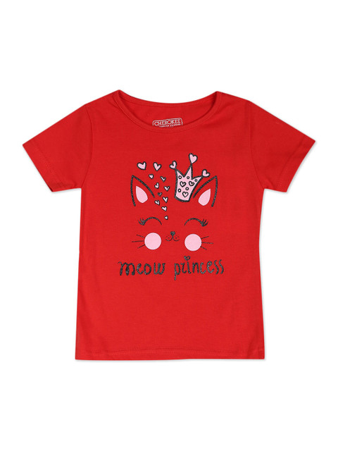 

Cherokee Girls Red & Pink Printed Pure Cotton T-shirt