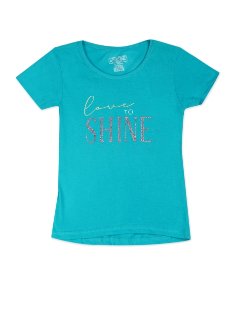 

Cherokee Girls Teal Glitter Typography Printed T-shirt