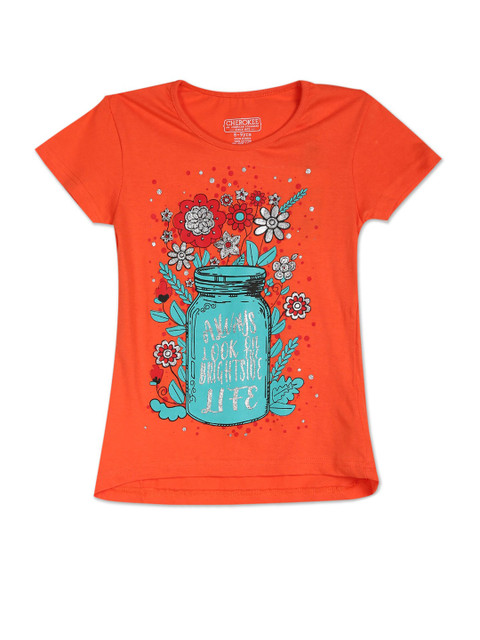 

Cherokee Girls Orange & Blue Printed T-shirt