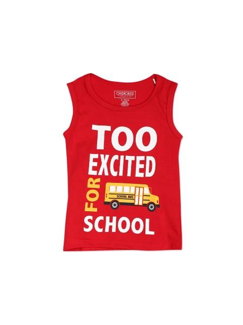 

Cherokee Boys Red Typography Printed Sleeveless T-shirt
