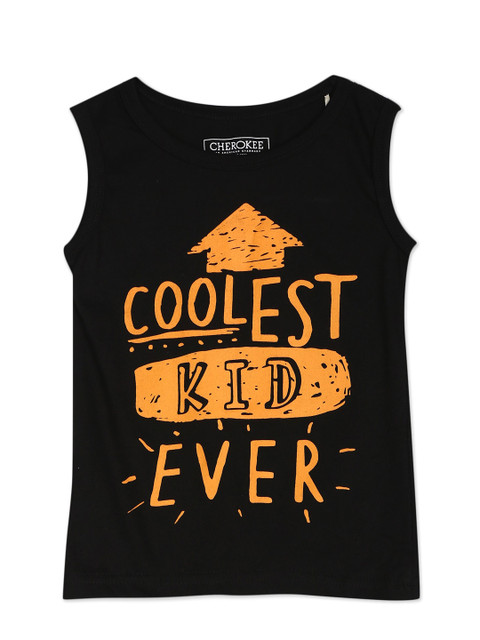 

Cherokee Boys Black & Orange Typography Printed Cotton T-shirt