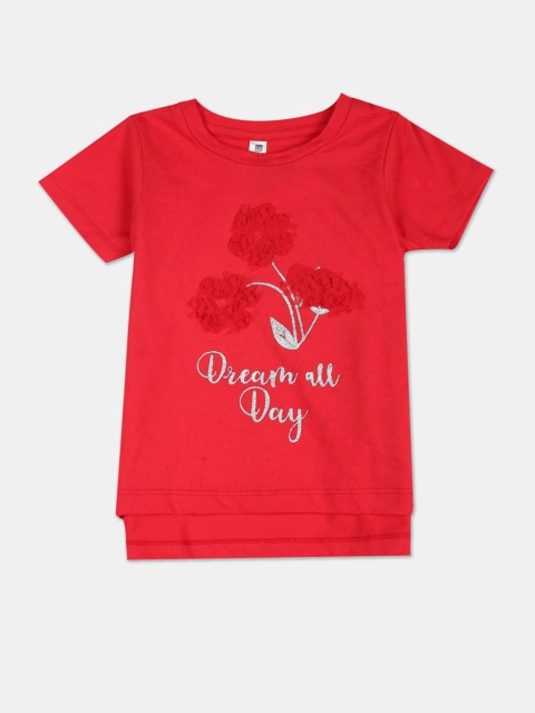 

Cherokee Girls Red Typography Printed Applique T-shirt