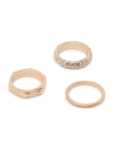

Lilly & sparkle Set Of 3 Gold-Toned Alloy Carved Finger Rings