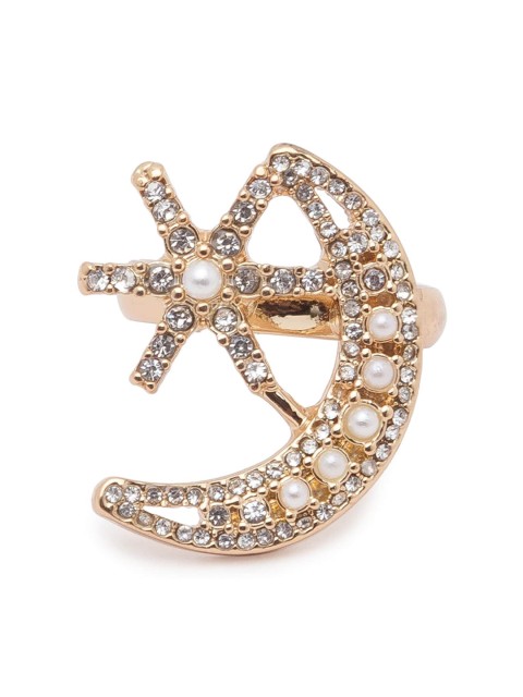 

Lilly & sparkle Women Gold-Plated Stone Studded Crescent Shaped Finger Ring