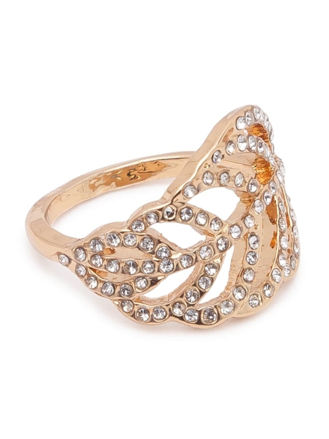 

Lilly & sparkle Women Gold-Toned Daimond Studded Leaf-Shaped Design Finger Ring