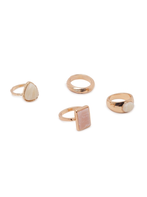 

Lilly & sparkle Set Of 4 Gold-Plated Cream-Colored Stone Studded Finger Rings