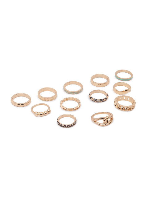 

Lilly & sparkle Women Set Of 12 Gold-Plated Textured Finger Ring, Multi