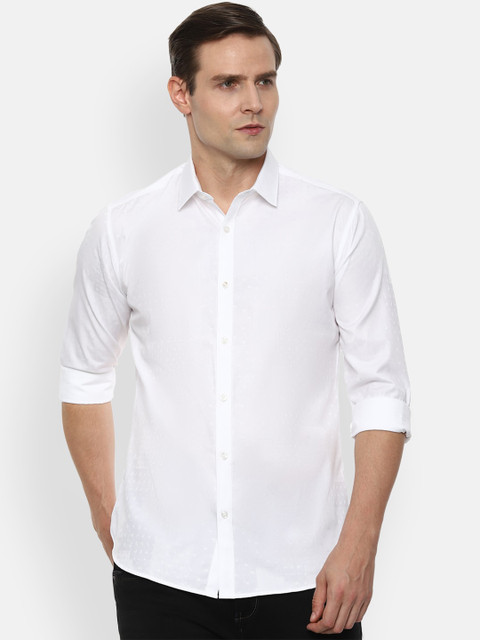 

V Dot Men White Slim Fit Opaque Casual Shirt