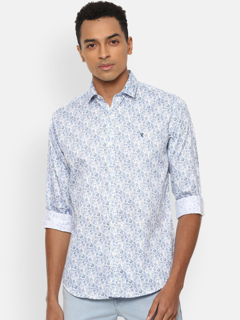 

V Dot Men Blue & White Slim Fit Printed Cotton Casual Shirt