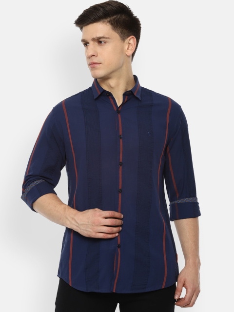 

V Dot Men Navy Blue Slim Fit Opaque Checked Casual Shirt