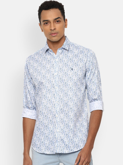 

V Dot Men Blue Slim Fit Opaque Printed Casual Shirt