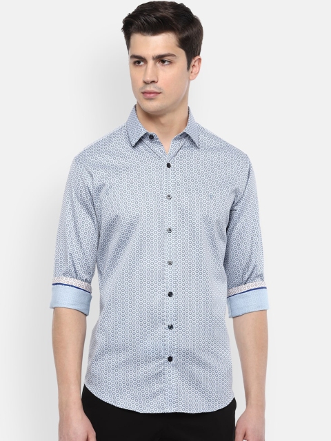 

V Dot Men Blue Slim Fit Printed Cotton Casual Shirt