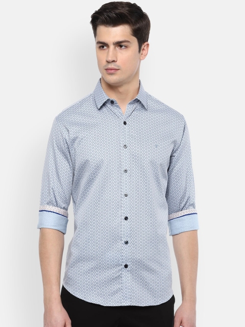 

V Dot Men Blue Slim Fit Opaque Printed Casual Shirt