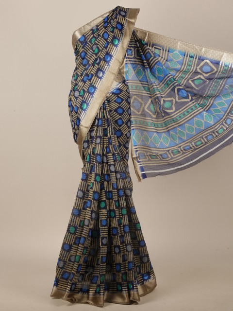 

Pothys Blue & Beige Cotton Blend Geometric Printed Saree