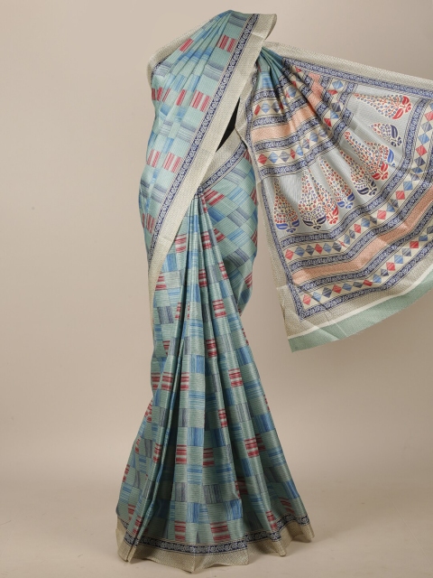 

Pothys Blue & Beige Cotton Blend Geometric Printed Saree