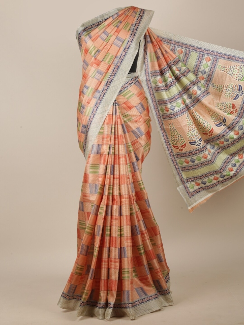 

Pothys Peach-Coloured & Beige Cotton Blend Geometric Printed Saree