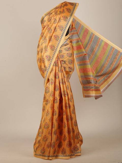 

Pothys Orange Cotton Blend Ethnic Motifs Printed Saree