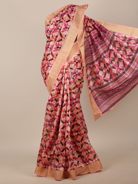 

Pothys Pink & Gold-Toned Cotton Blend Geometric Printed Saree