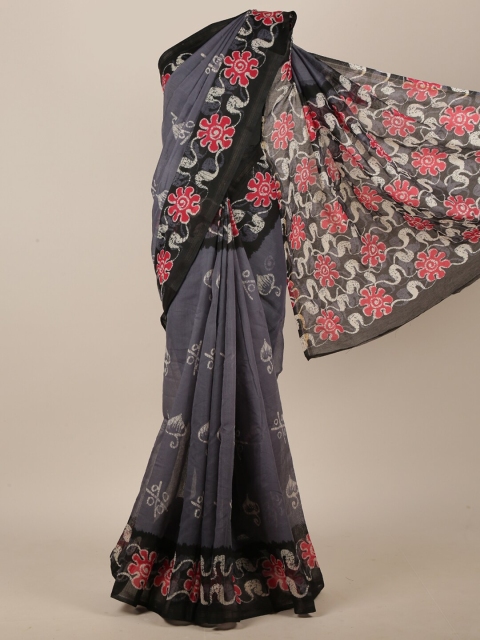 

Pothys Grey & Black Cotton Blend Batik Printed Saree