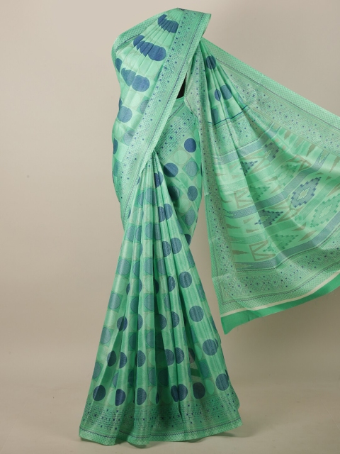 

Pothys Green & Blue Cotton Blend Geometric Printed Saree