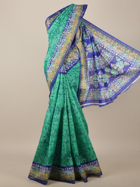 

Pothys Green & Blue Cotton Blend Batik Printed Saree