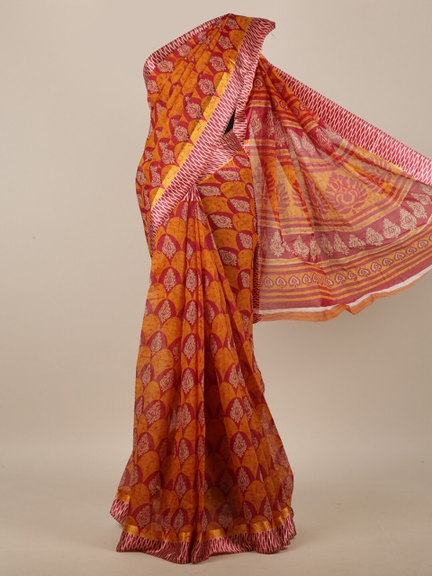

Pothys Orange & Red Cotton Blend Ethnic Motif Printed Saree