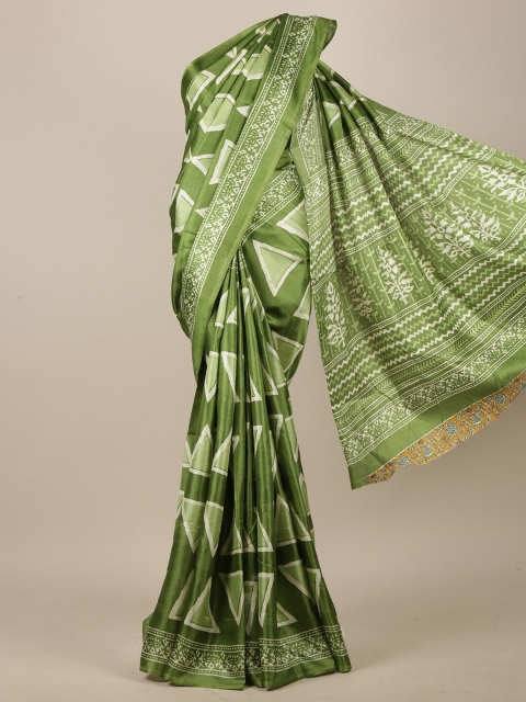 

Pothys Green & Off-White Cotton Blend Geometric Printed Saree