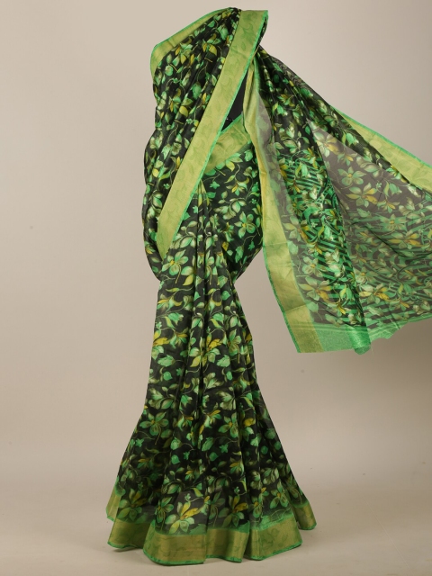 

Pothys Black & Green Cotton Blend Floral Printed Saree