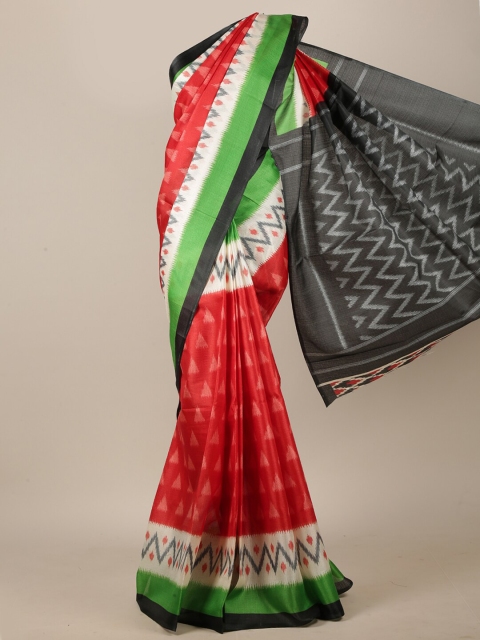 

Pothys Women Red & Green Cotton Blend Geometric Printed Saree