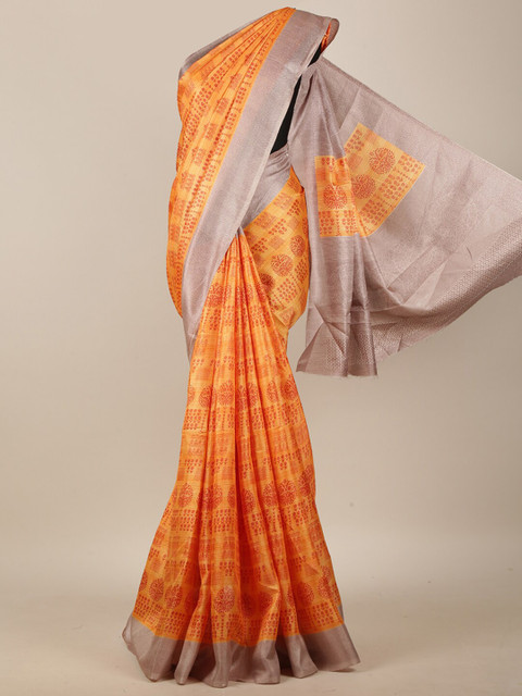 

Pothys Orange & Grey Cotton Blend Ethnic Motifs Printed Saree