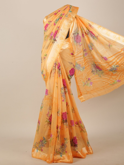 

Pothys Orange Cotton Blend Floral Printed Saree