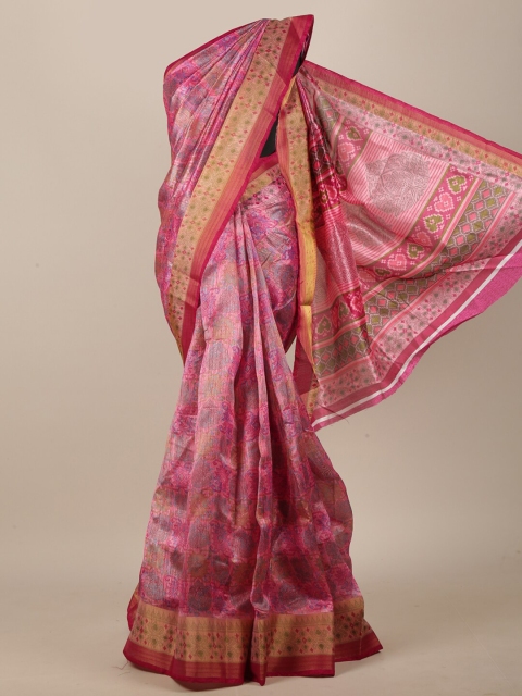 

Pothys Pink Cotton Blend Ethnic Motifs Printed Saree