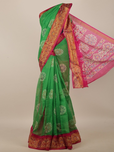 

Pothys Green & Magenta Cotton Blend Batik Printed Saree