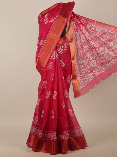 

Pothys Pink & White Cotton Blend Batik Printed Saree