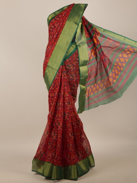 

Pothys Red & Green Cotton Blend Ethnic Motifs Printed Saree